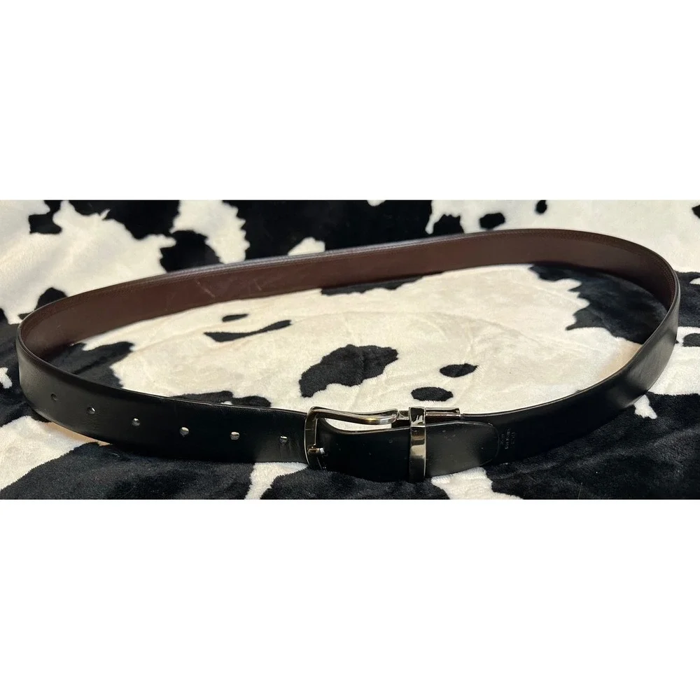 Tommy Bahama Mens‎ Reversible Leather Belt Black Brown Silver Buckle Size 38-40